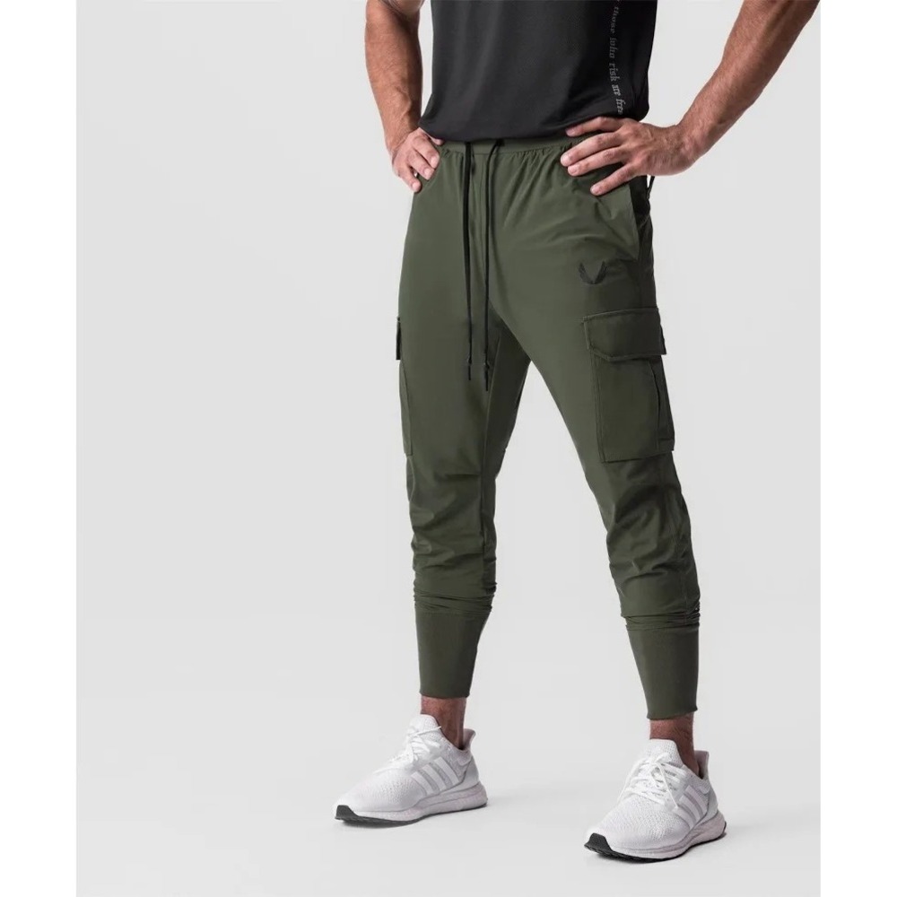 NWT ASRV Men's Tech Cargo Joggers Olive Green Zip Pocket Ribbed Cuff Size M